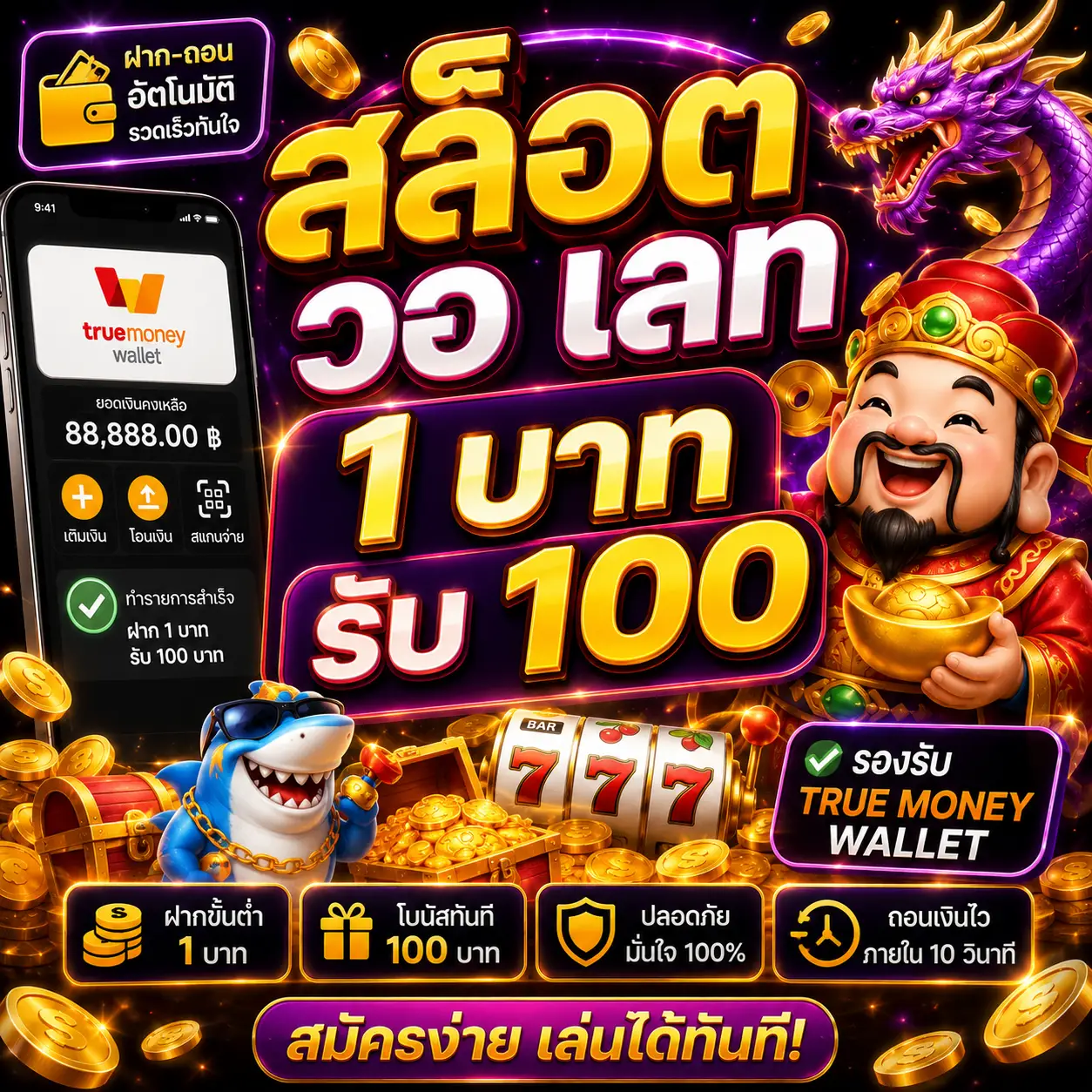 สล็อต วอ เลท 1 บาท รับ100 เล่นง่าย แตกไว ฝากนิดเดียวก็ลุ้นกำไรได้